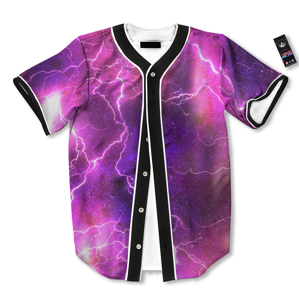 Plasma Lightning Print Baseball Jersey-grizzshop