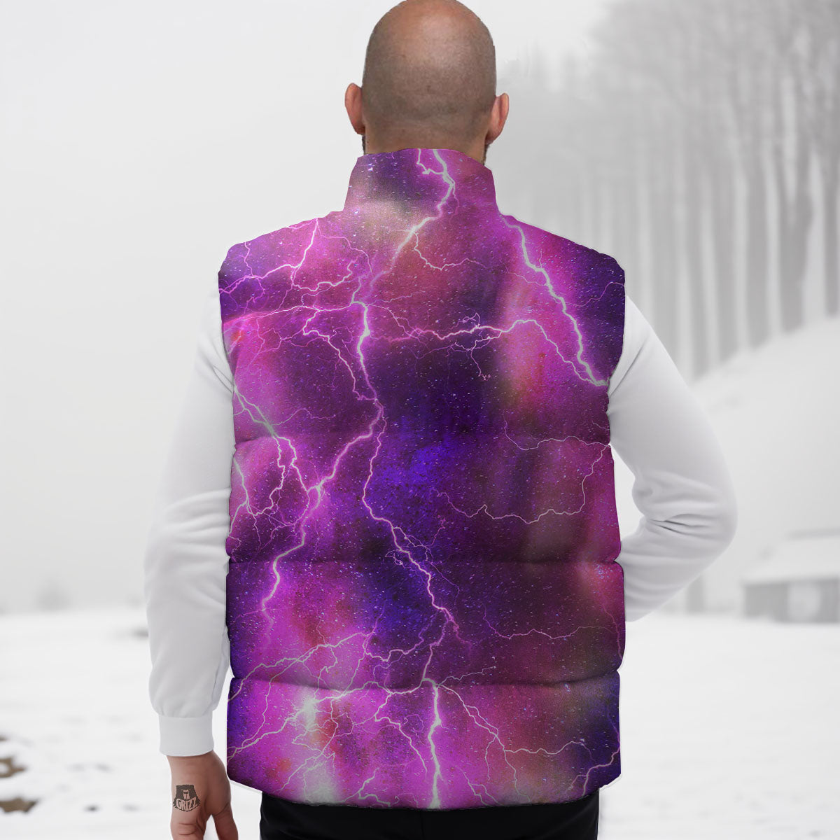 Plasma Lightning Print Down Vest-grizzshop