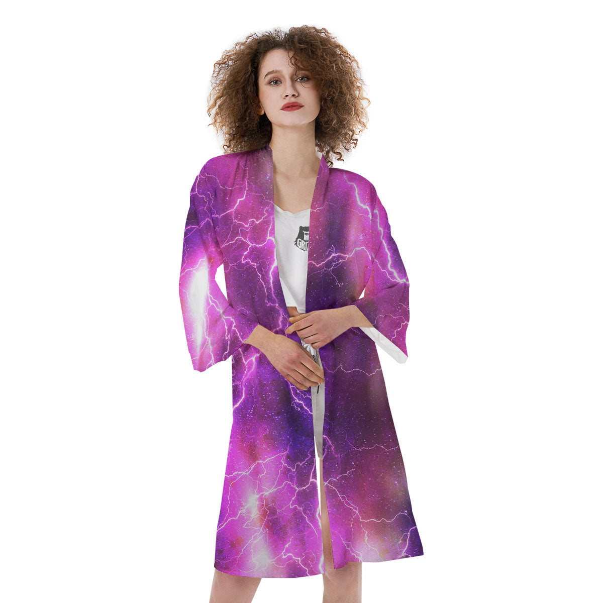 Plasma Lightning Print Kimono-grizzshop