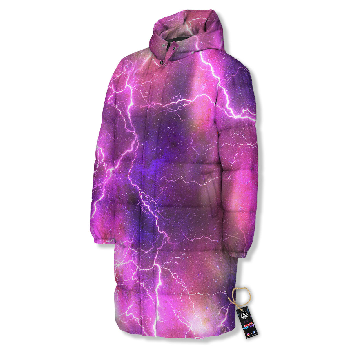 Plasma Lightning Print Long Down Jacket-grizzshop