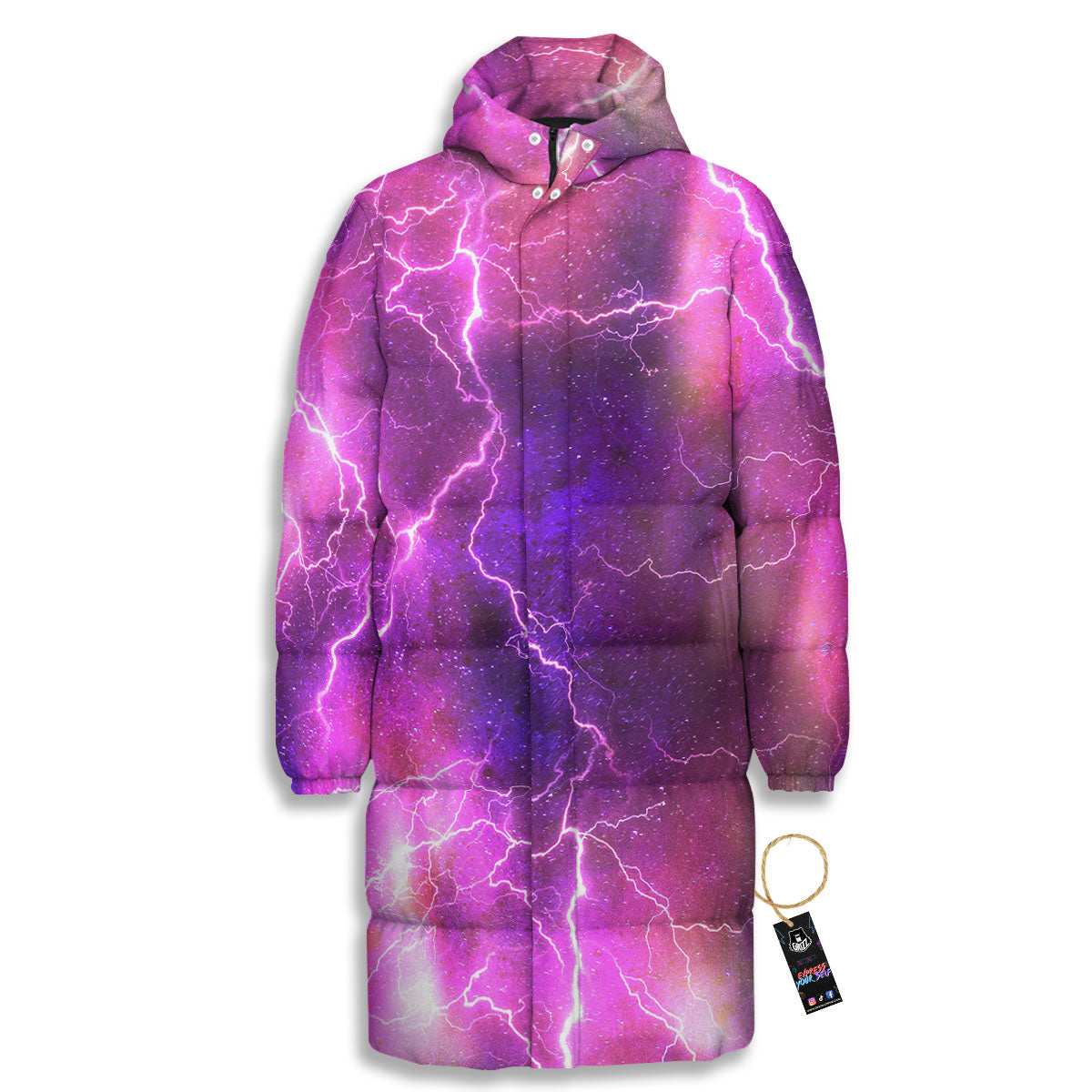 Plasma Lightning Print Long Down Jacket-grizzshop