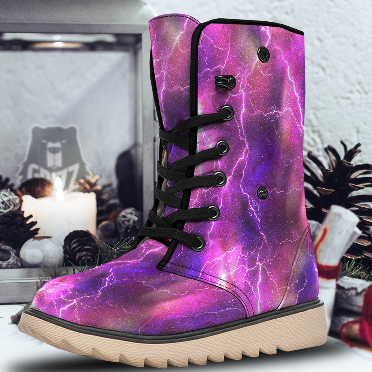 Plasma Lightning Print Snow Boots-grizzshop