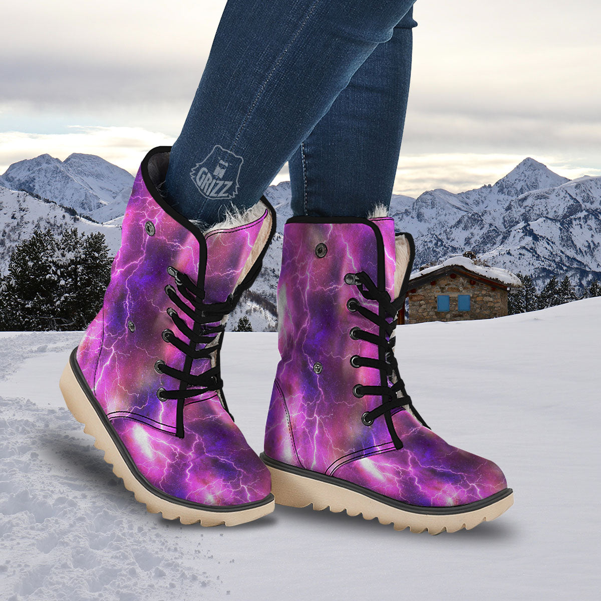 Plasma Lightning Print Snow Boots-grizzshop