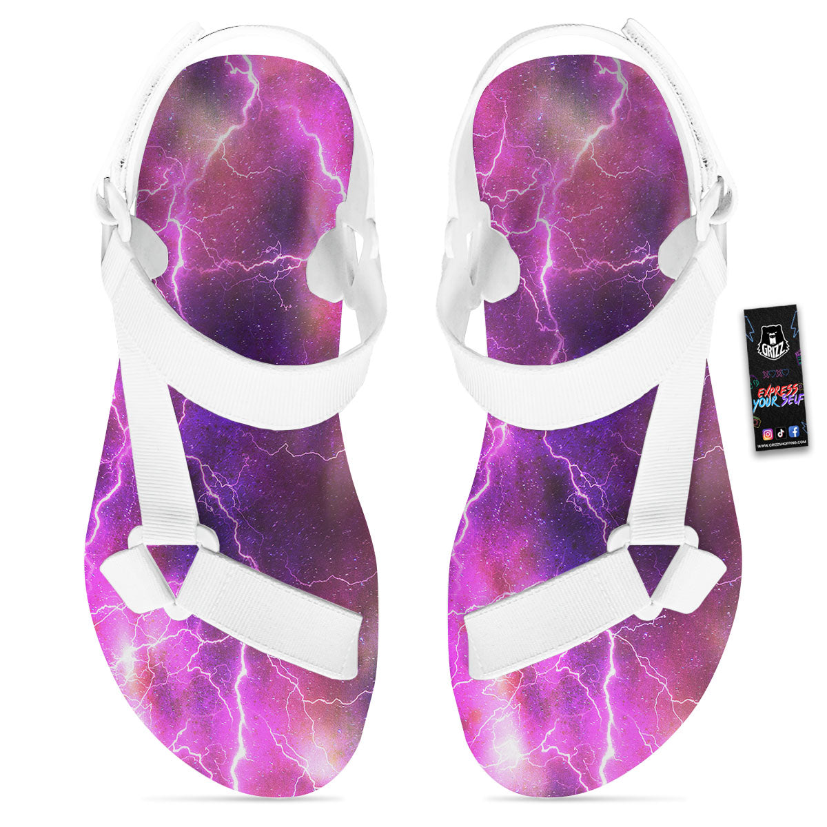 Plasma Lightning Print White Open Toe Sandals-grizzshop