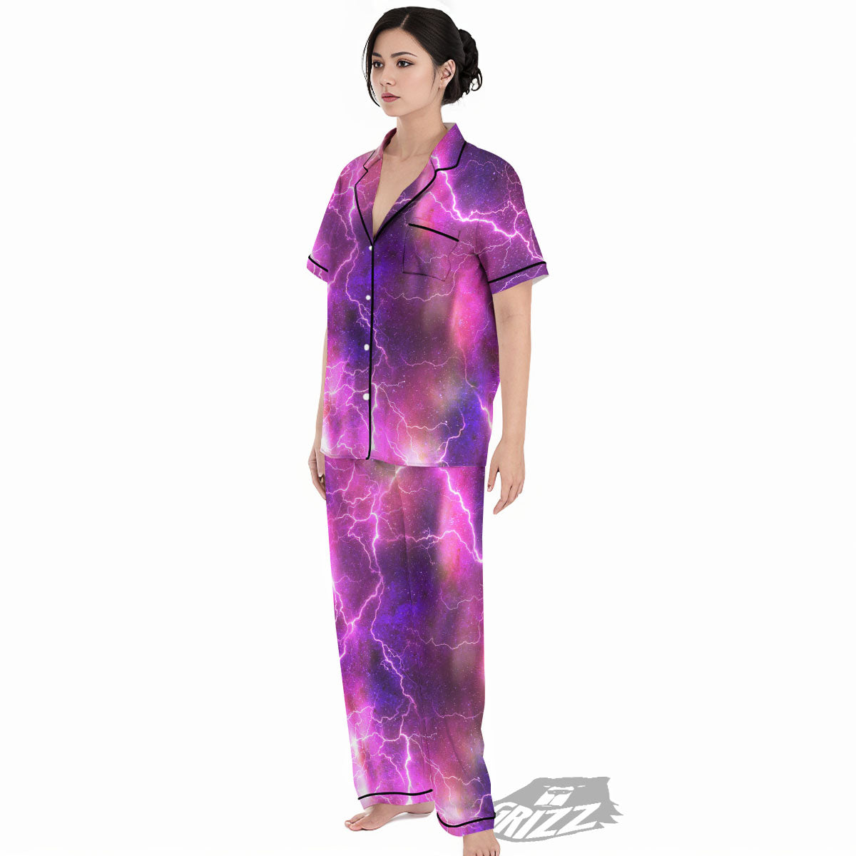 Plasma Lightning Print Women's Pajamas Set-grizzshop