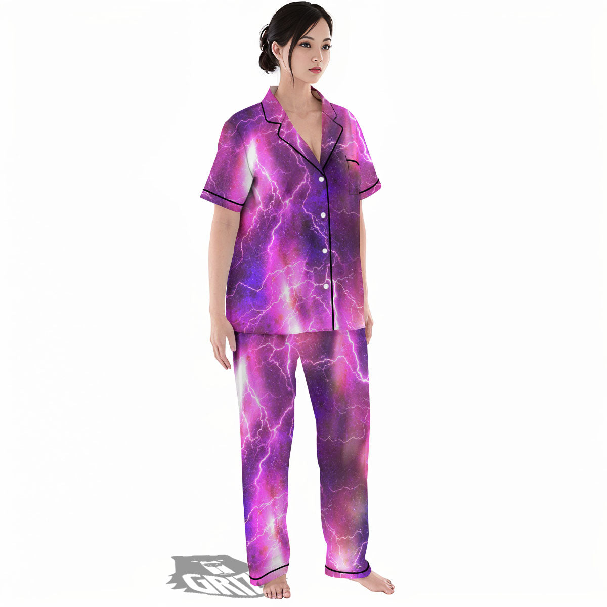 Plasma Lightning Print Women's Pajamas Set-grizzshop