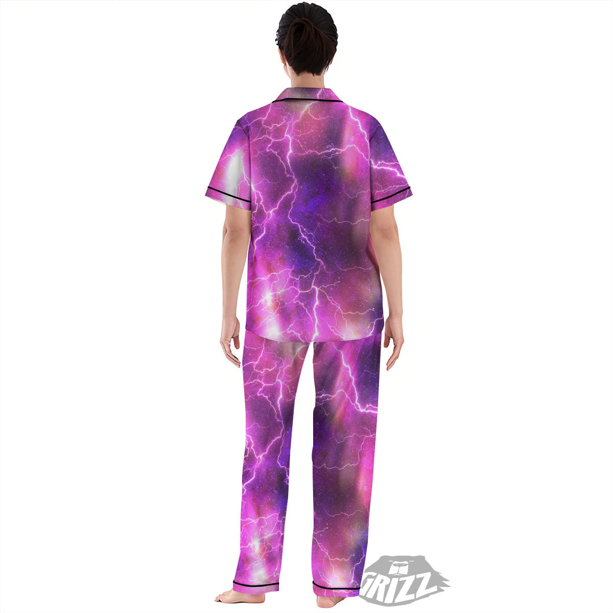 Plasma Lightning Print Women's Pajamas Set-grizzshop