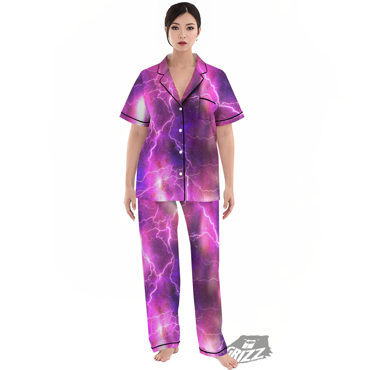 Plasma Lightning Print Women's Pajamas Set-grizzshop