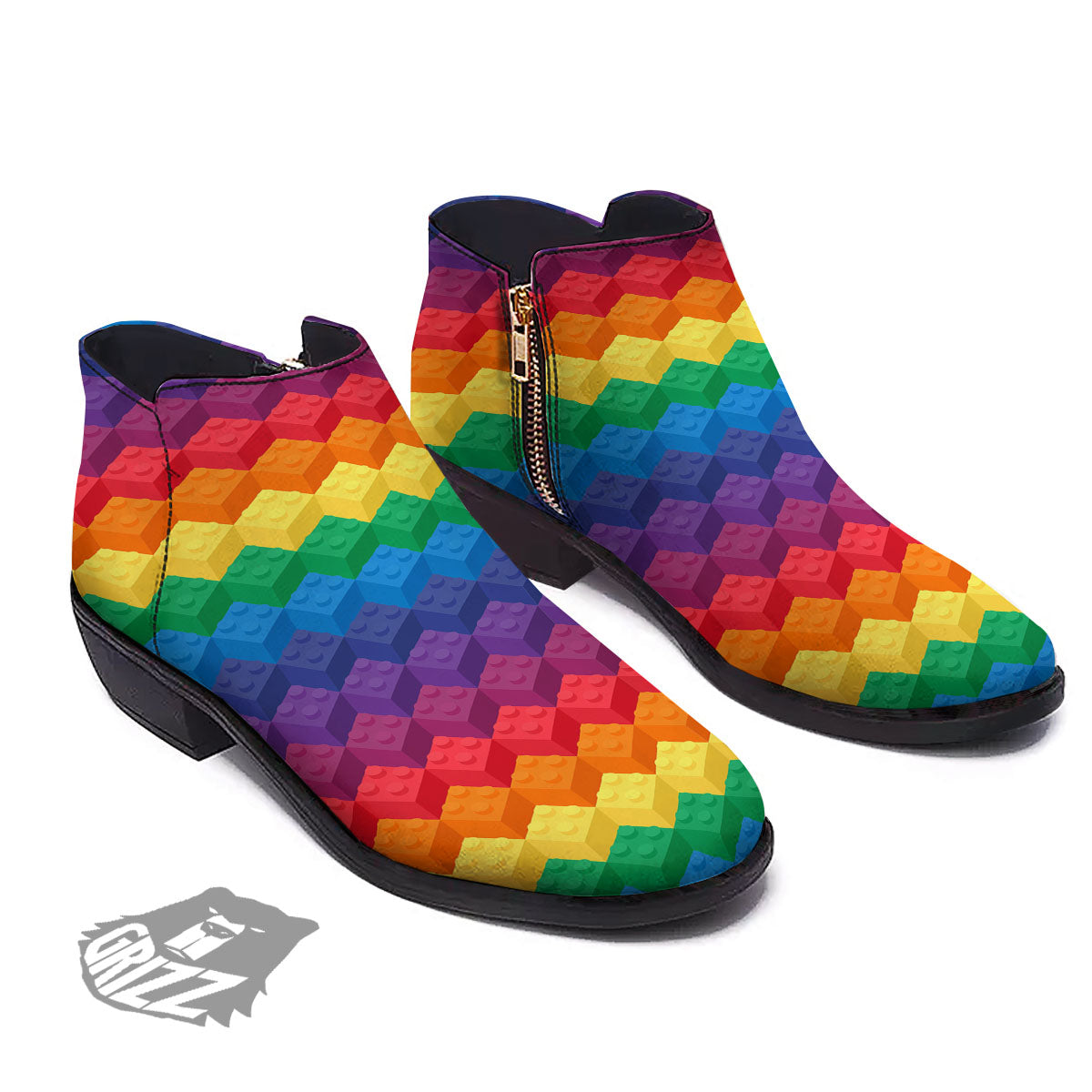 Plastic Blocks Building Print Pattern Ankle Boots-grizzshop