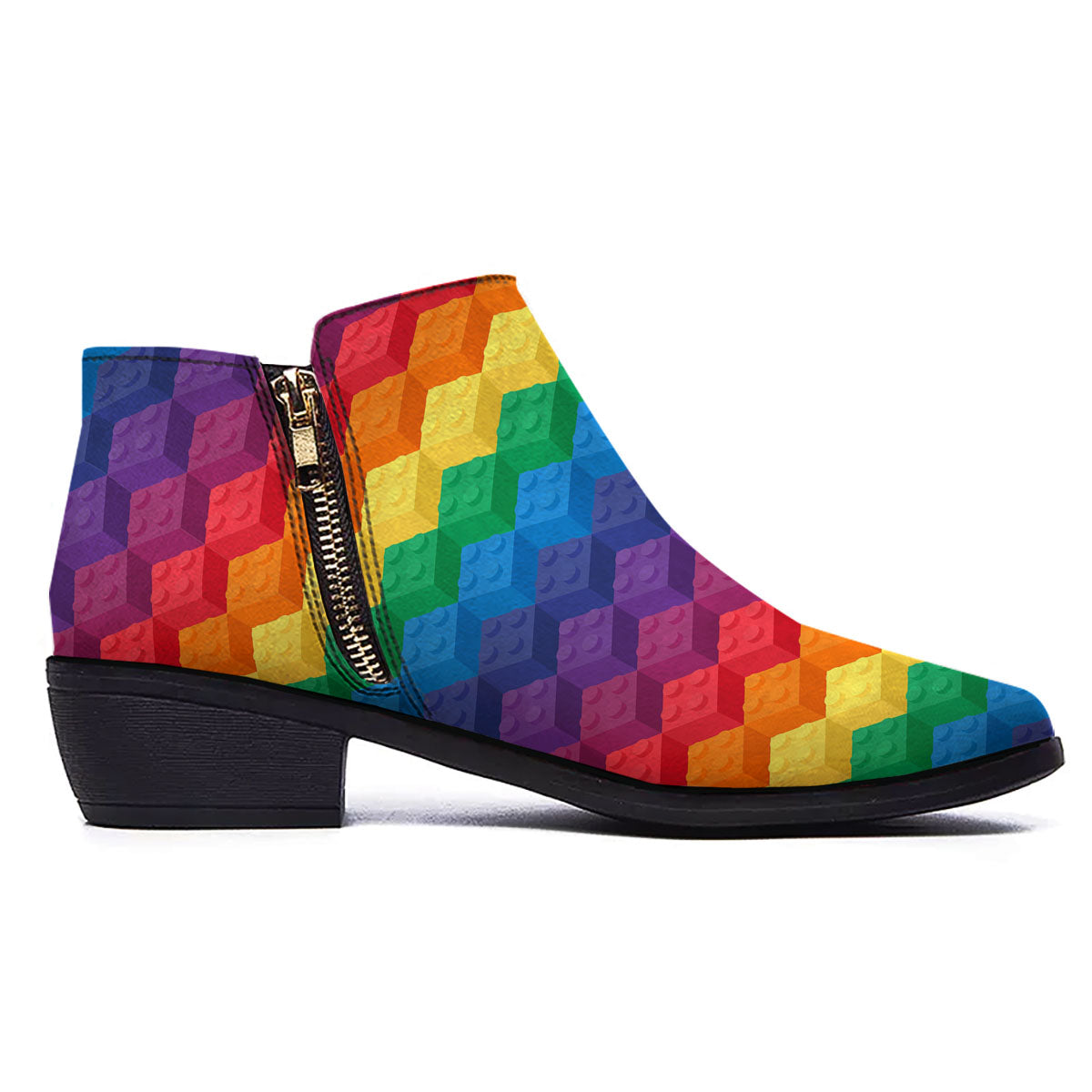 Plastic Blocks Building Print Pattern Ankle Boots-grizzshop