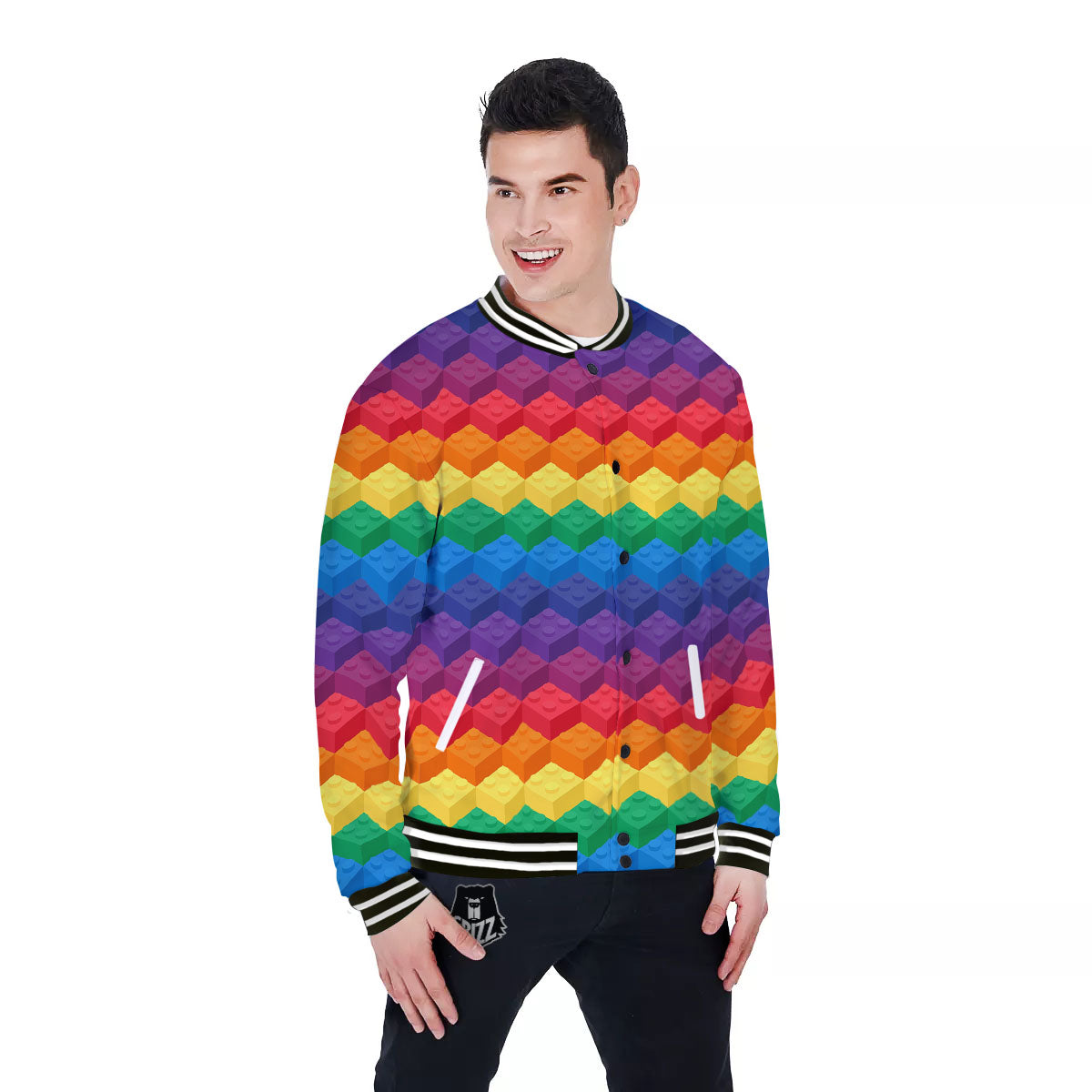 Plastic Blocks Building Print Pattern Baseball Jacket-grizzshop
