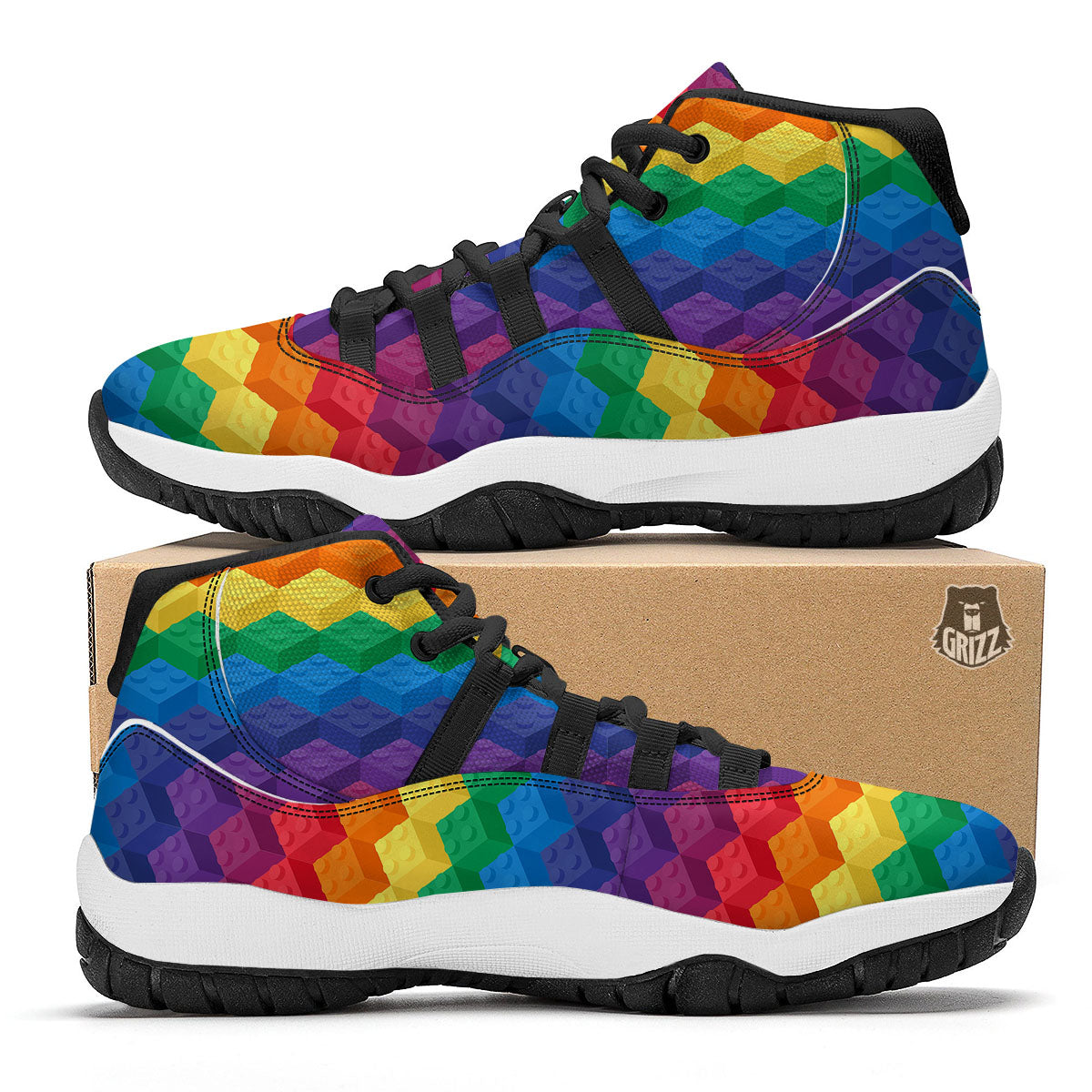Plastic Blocks Building Print Pattern Black Bball Shoes-grizzshop