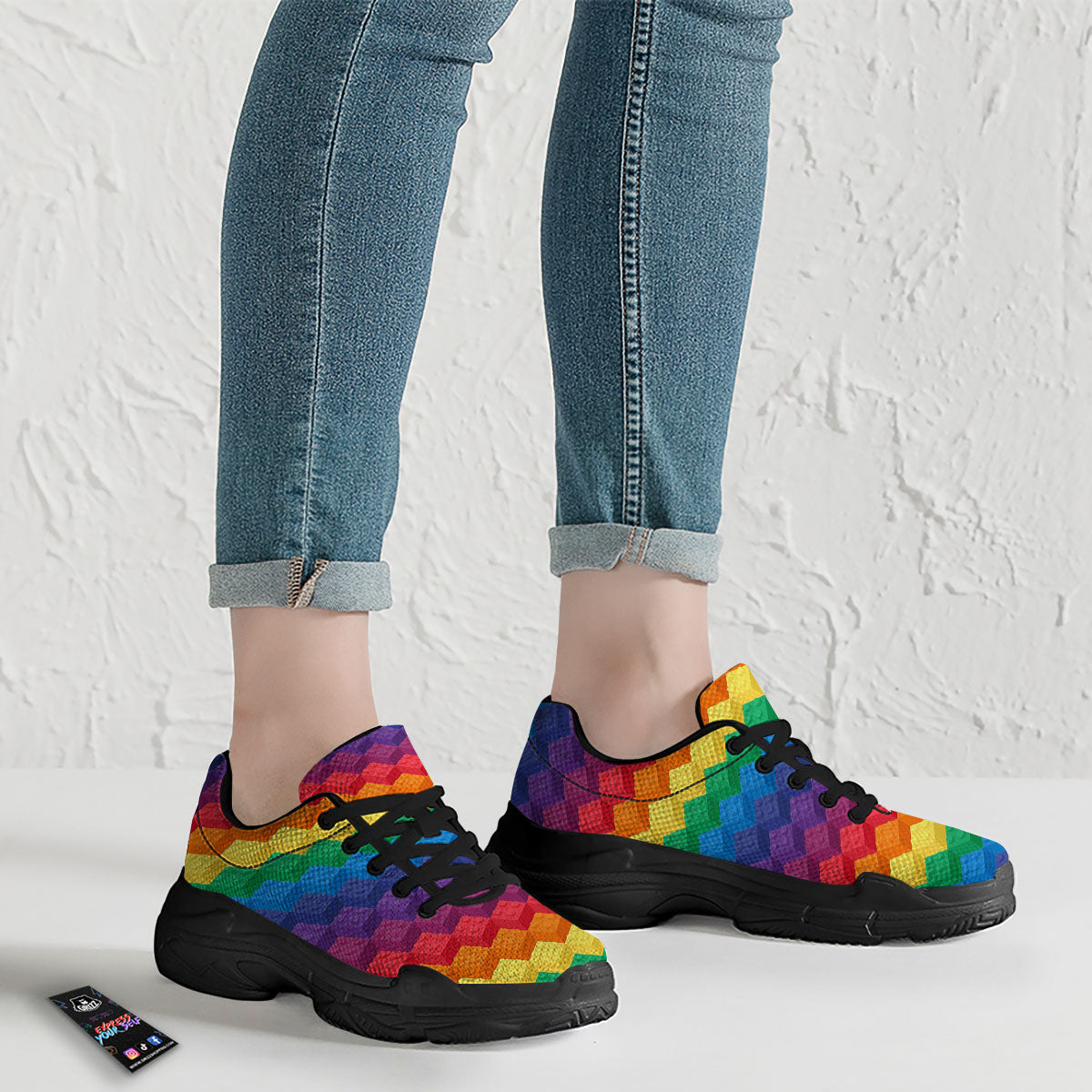 Plastic Blocks Building Print Pattern Black Chunky Shoes-grizzshop