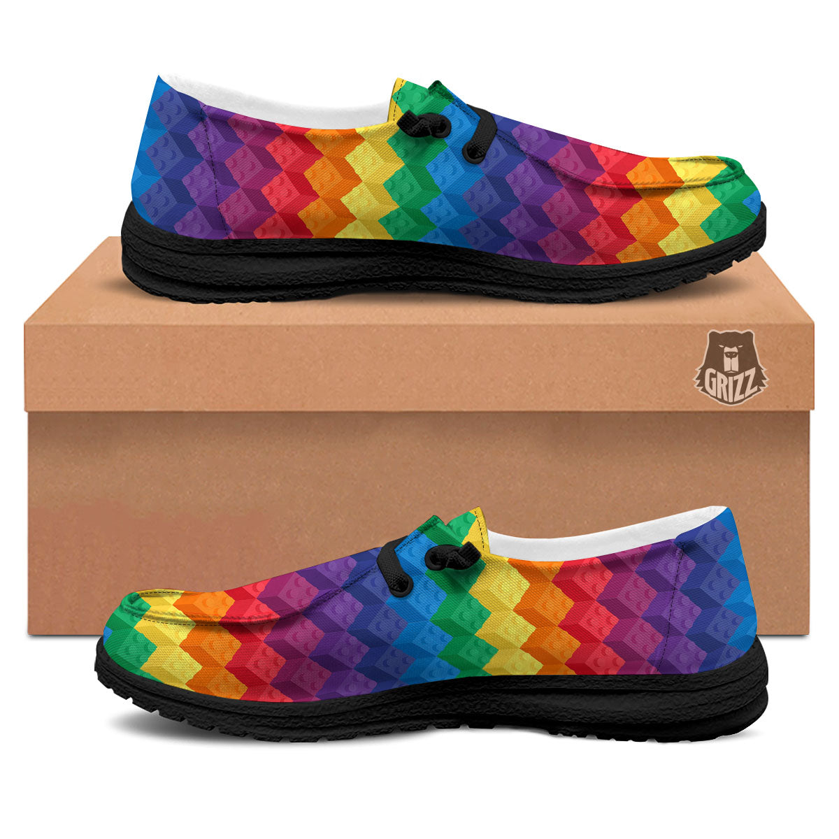 Plastic Blocks Building Print Pattern Black Loafers-grizzshop