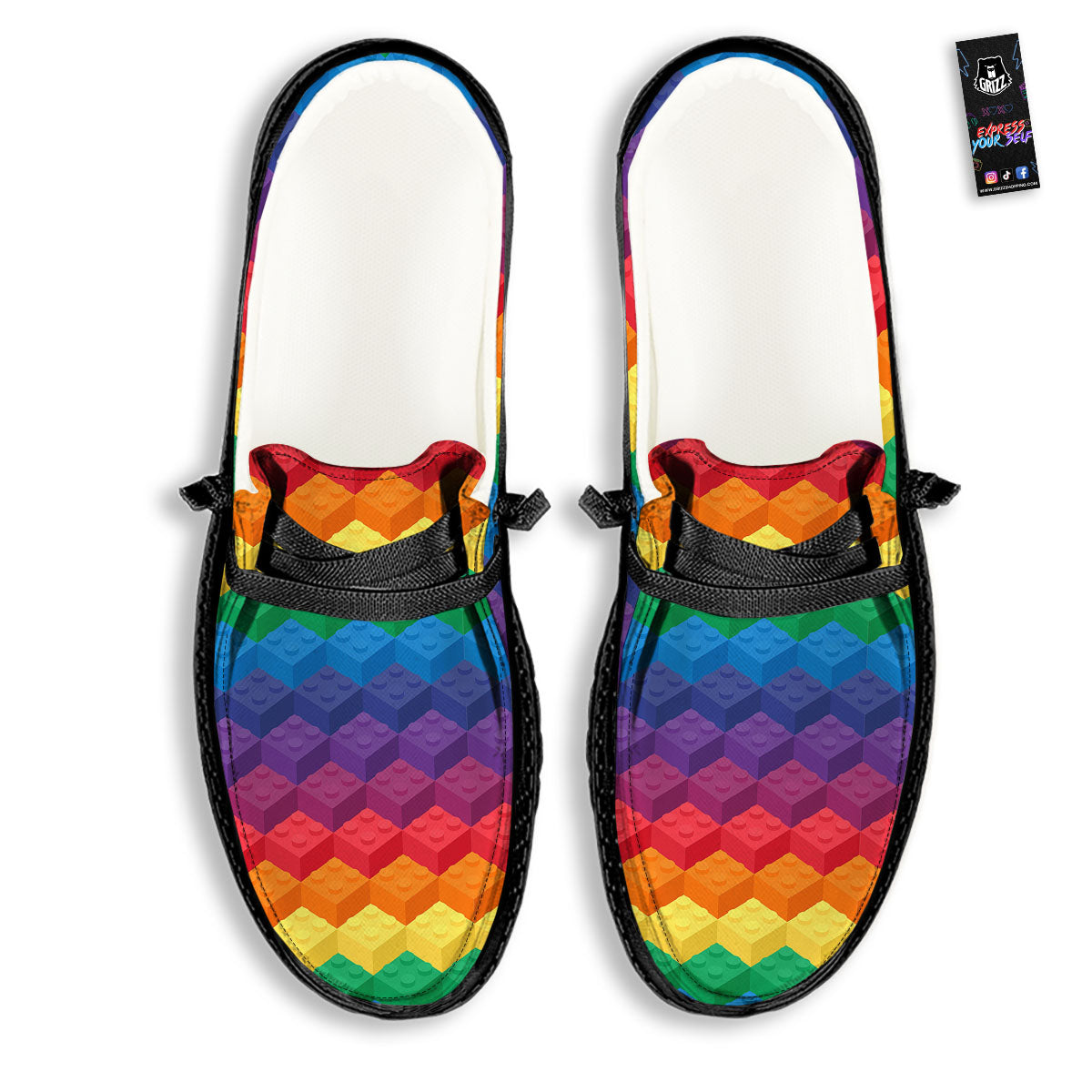 Plastic Blocks Building Print Pattern Black Loafers-grizzshop