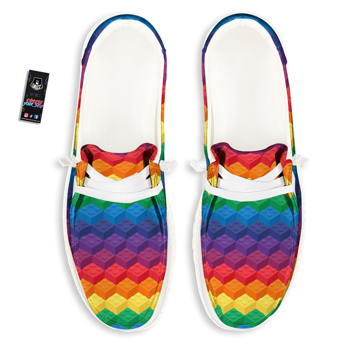 Plastic Blocks Building Print Pattern Black Loafers-grizzshop