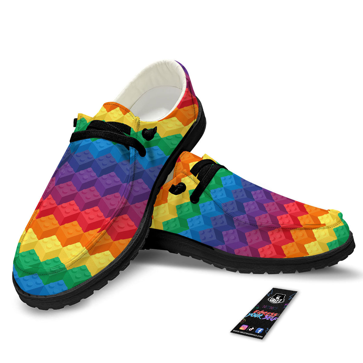 Plastic Blocks Building Print Pattern Black Loafers-grizzshop