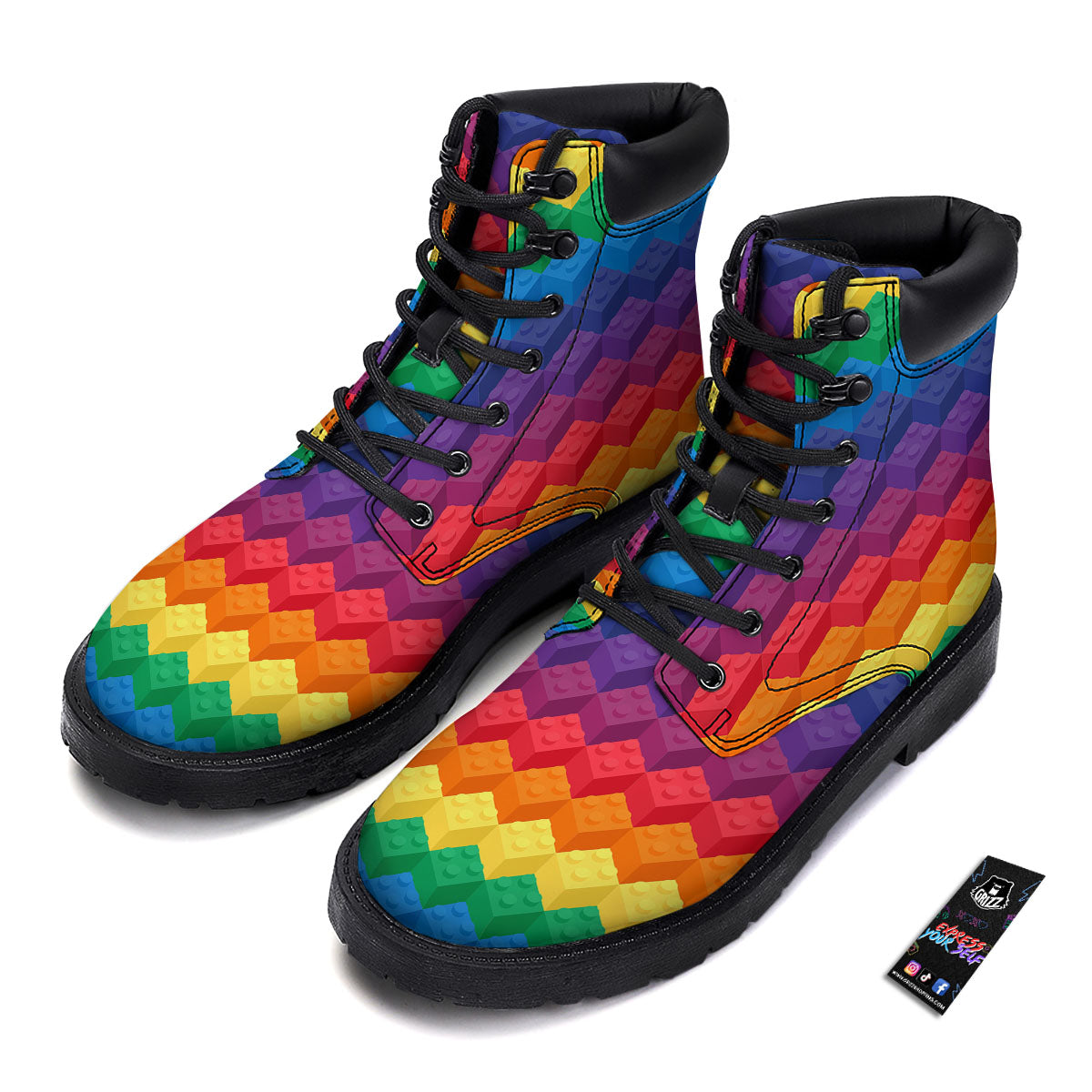 Plastic Blocks Building Print Pattern Boots-grizzshop