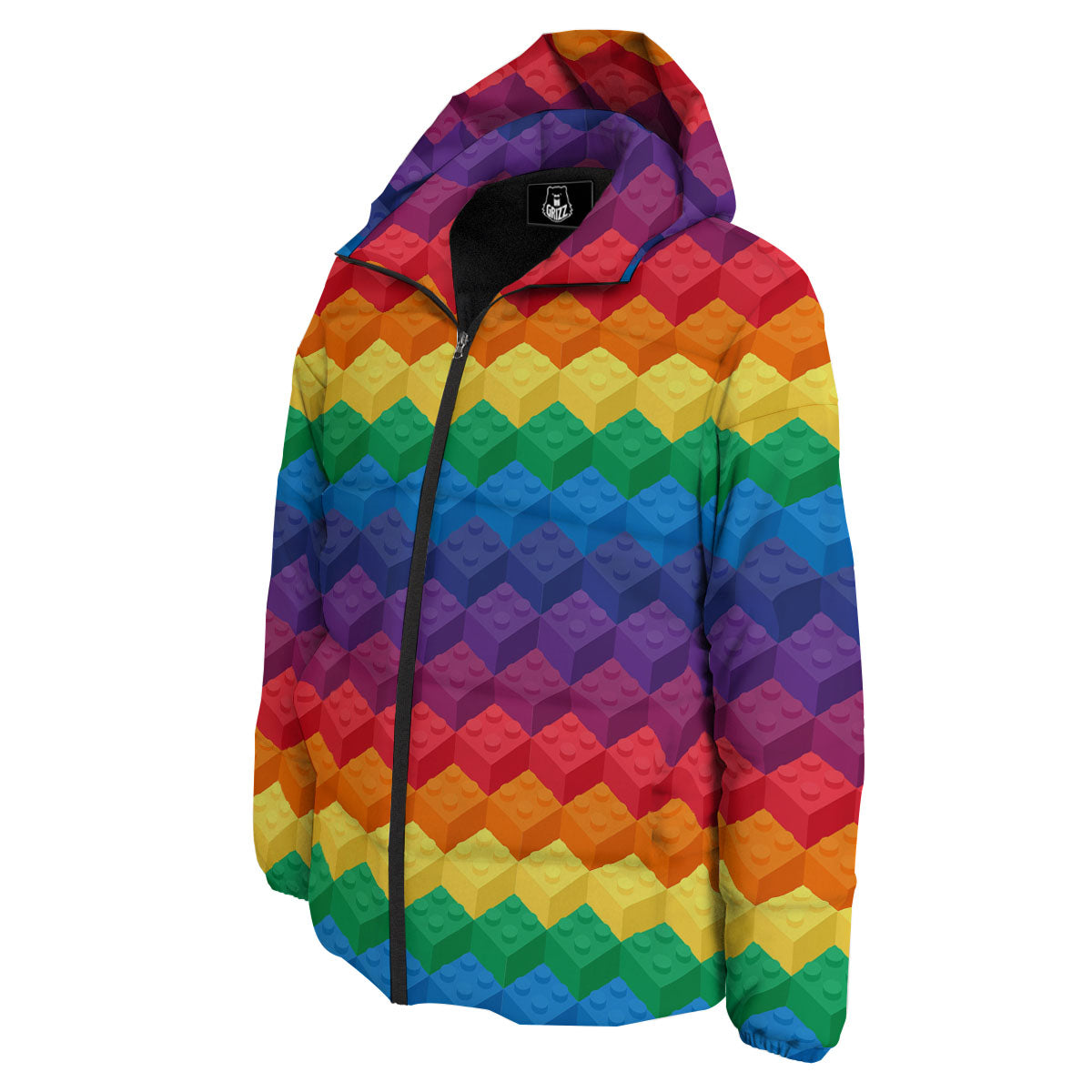 Plastic Blocks Building Print Pattern Down Jacket-grizzshop