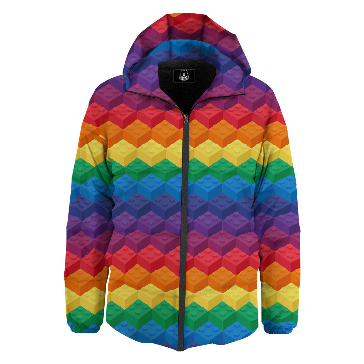 Plastic Blocks Building Print Pattern Down Jacket-grizzshop