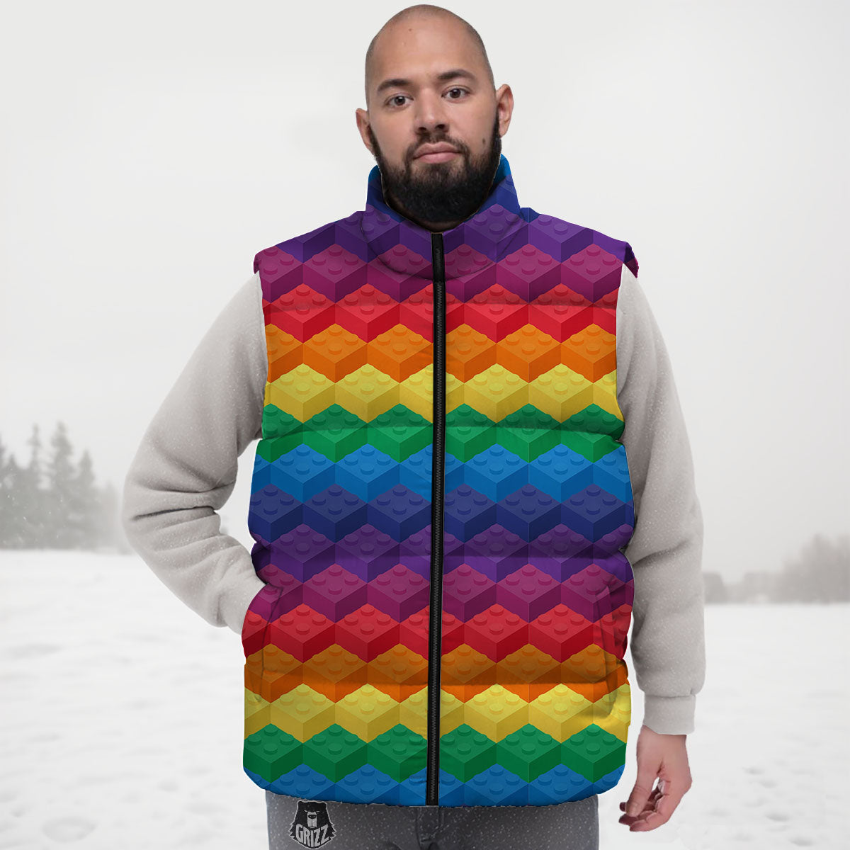Plastic Blocks Building Print Pattern Down Vest-grizzshop
