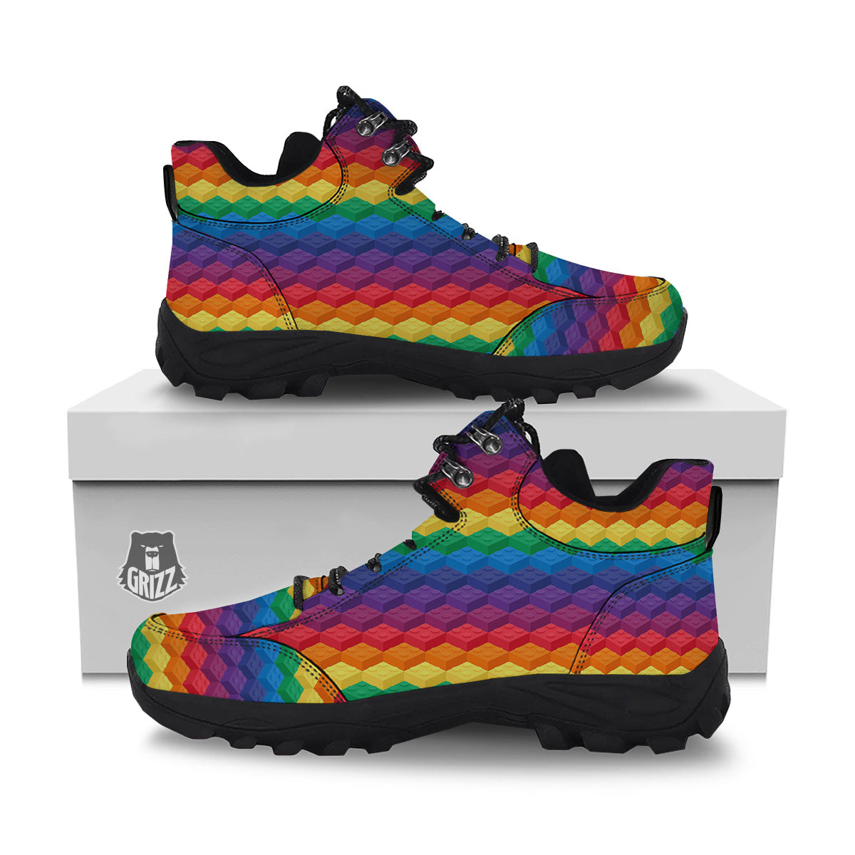 Plastic Blocks Building Print Pattern Hiking Shoes-grizzshop