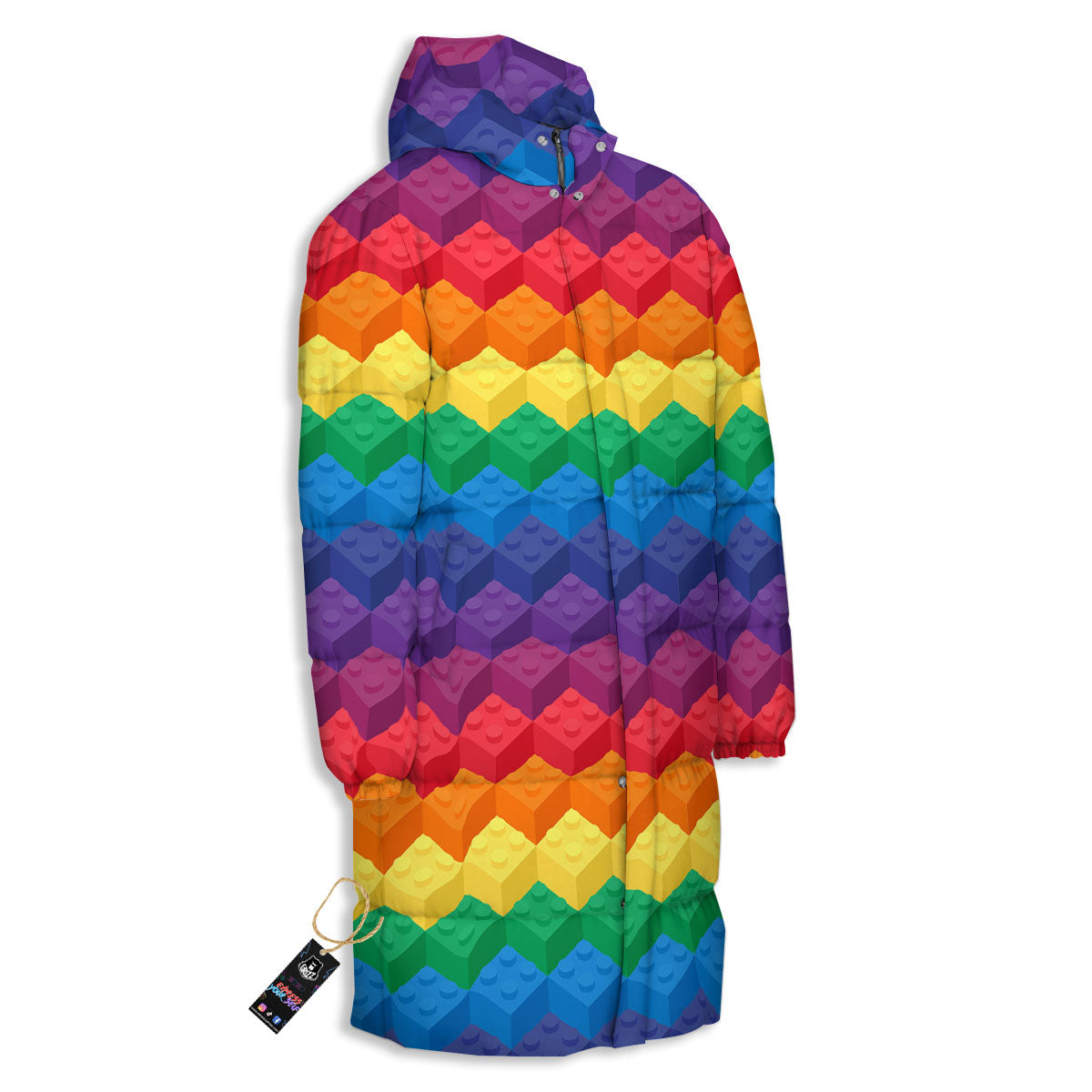 Plastic Blocks Building Print Pattern Long Down Jacket-grizzshop