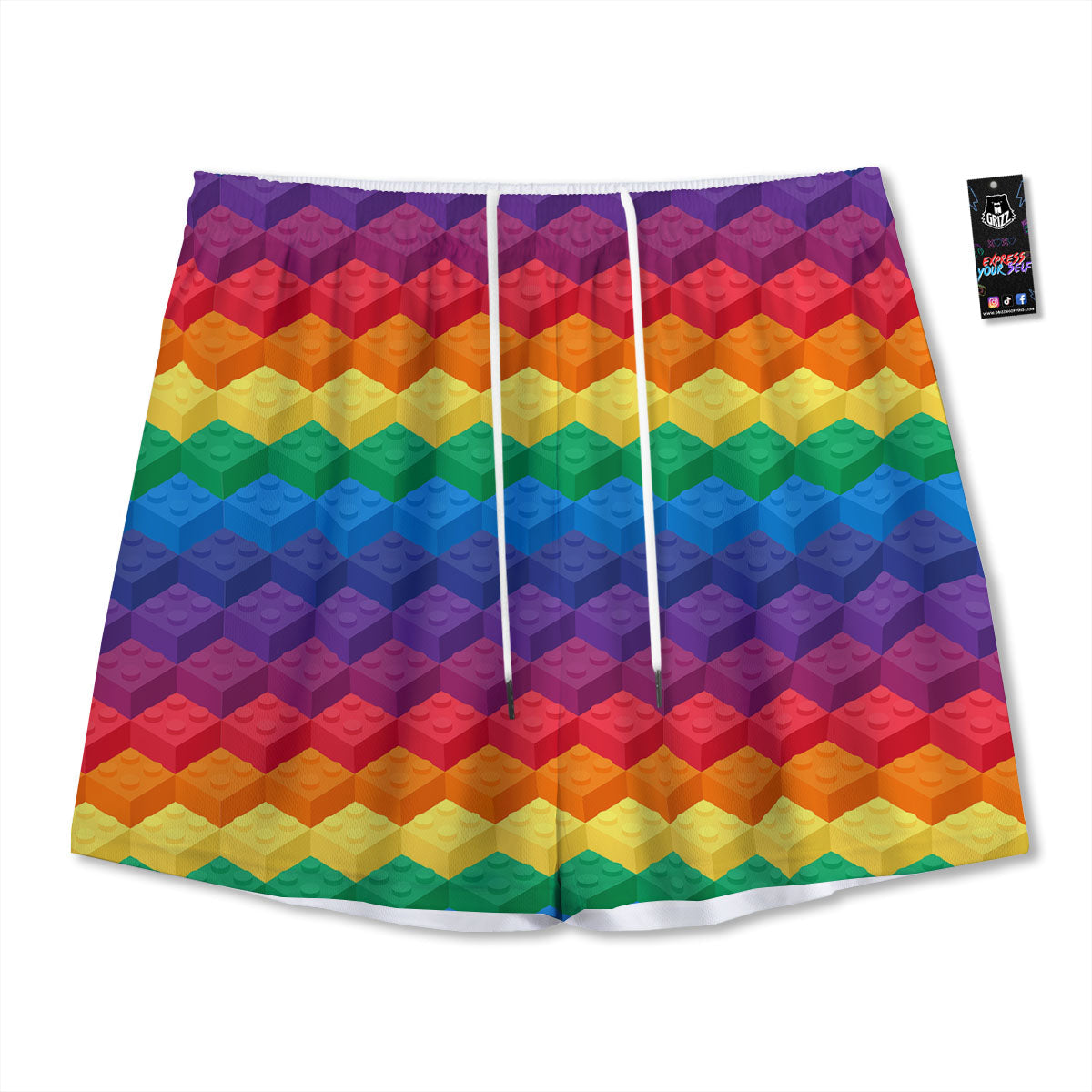 Plastic Blocks Building Print Pattern Mesh Shorts-grizzshop