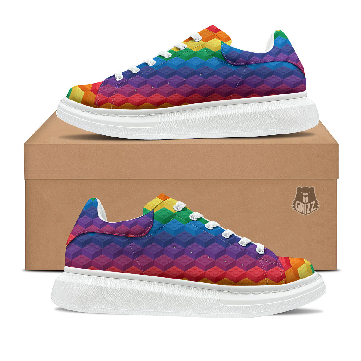 Plastic Blocks Building Print Pattern Platform Shoes-grizzshop