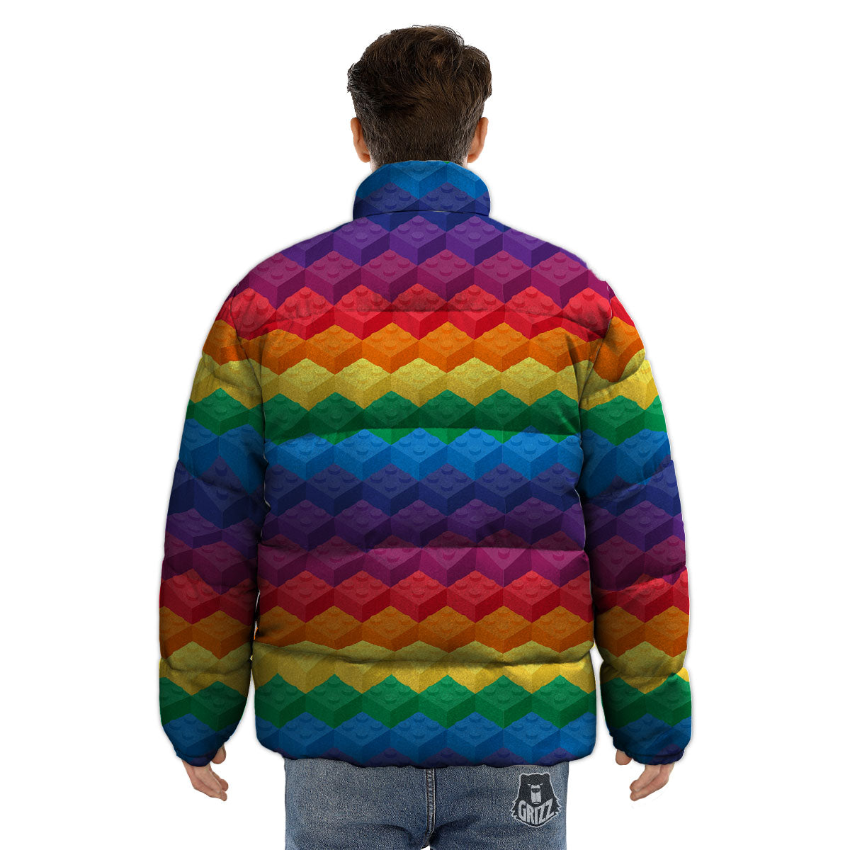 Plastic Blocks Building Print Pattern Puffer Jacket-grizzshop