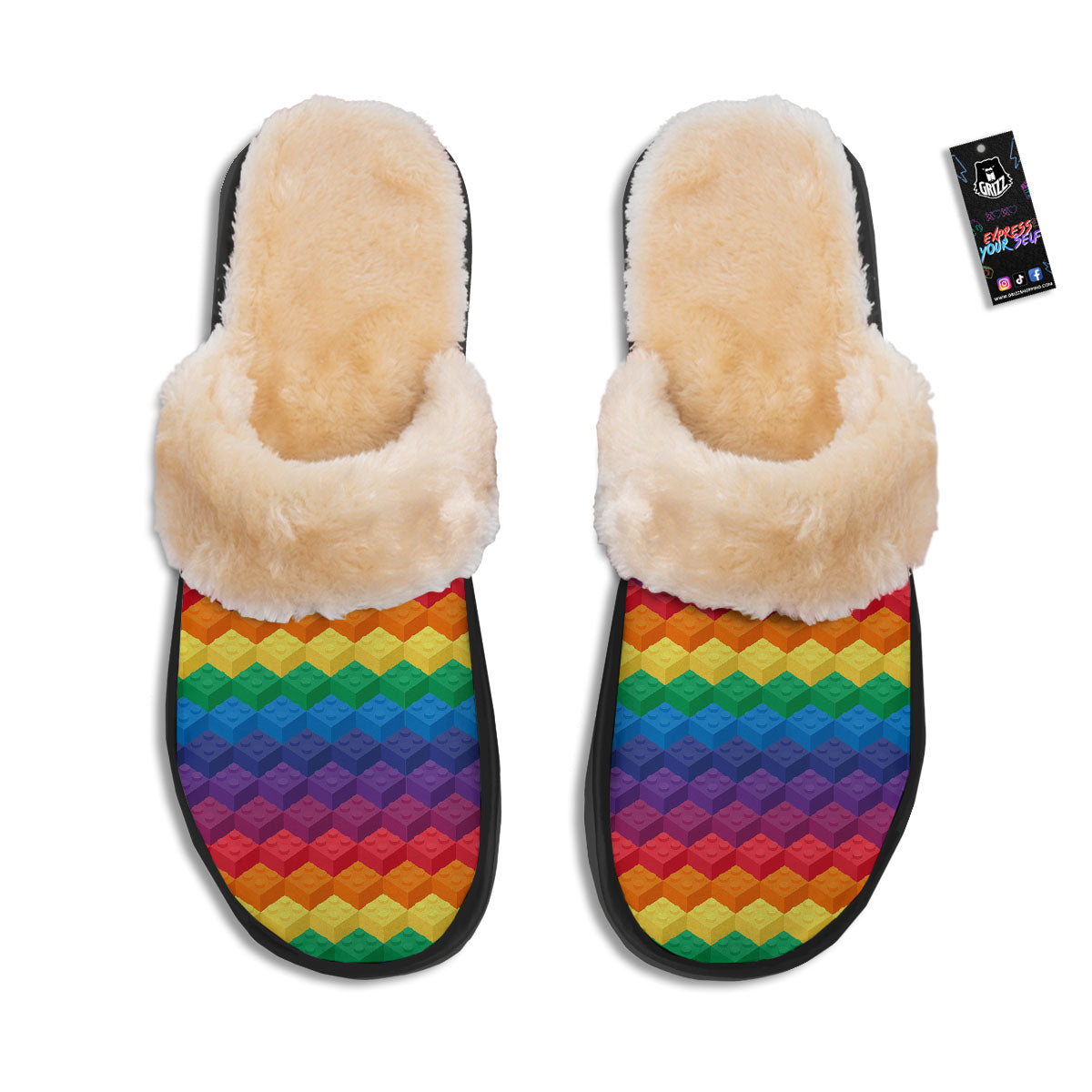 Plastic Blocks Building Print Pattern Slippers-grizzshop