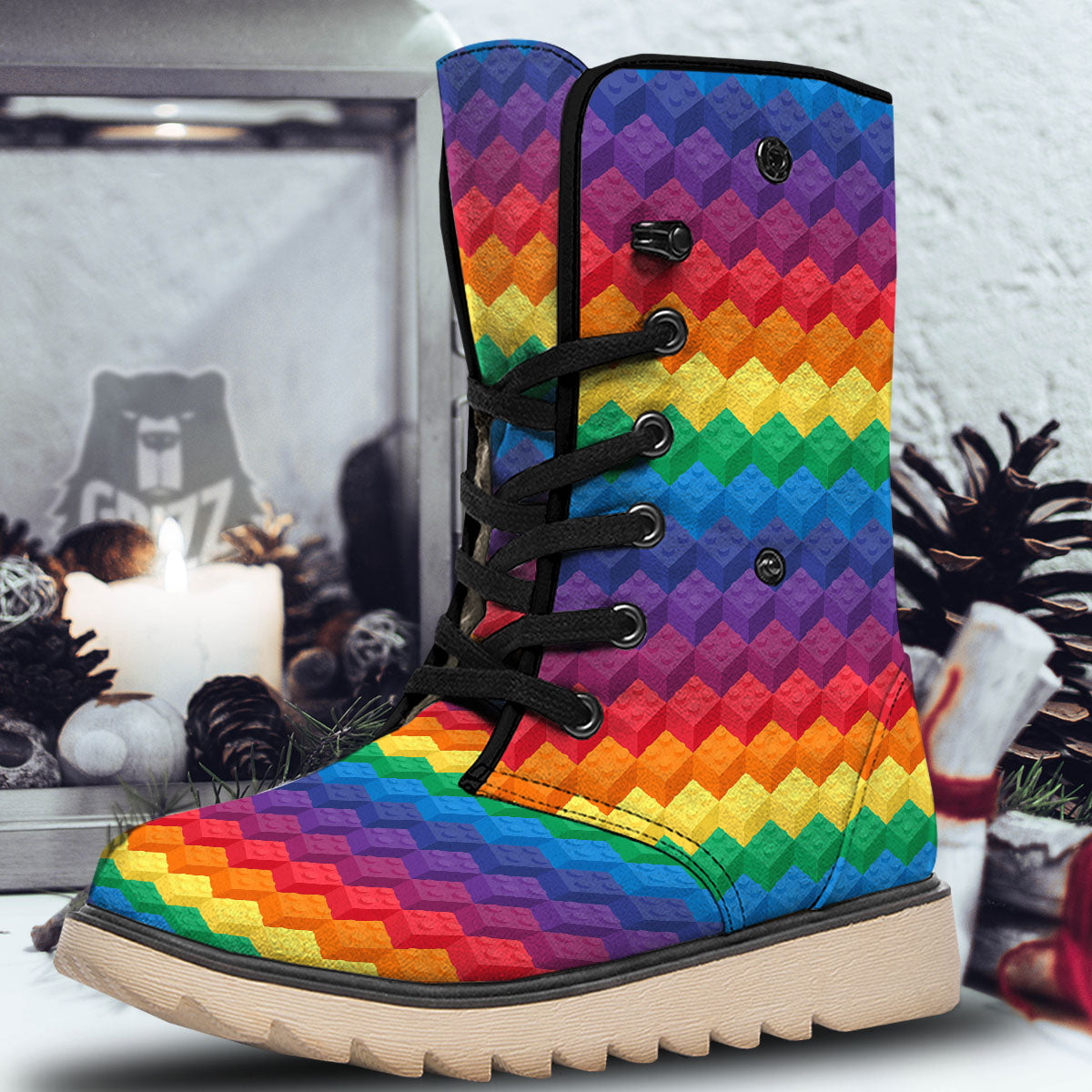 Plastic Blocks Building Print Pattern Snow Boots-grizzshop