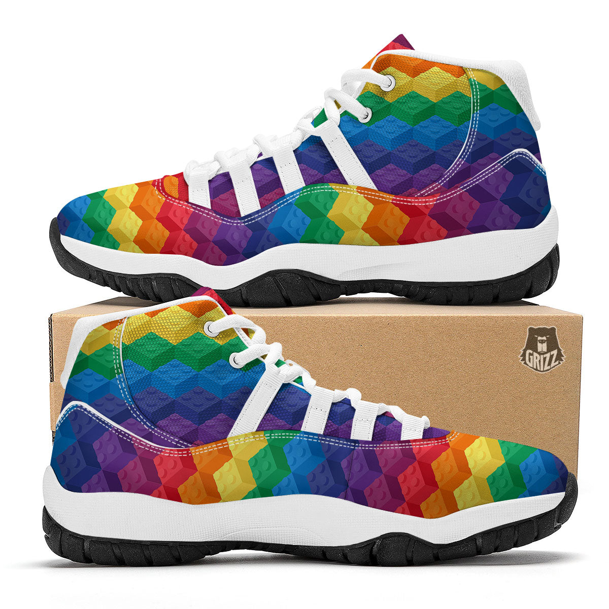 Plastic Blocks Building Print Pattern White Bball Shoes-grizzshop