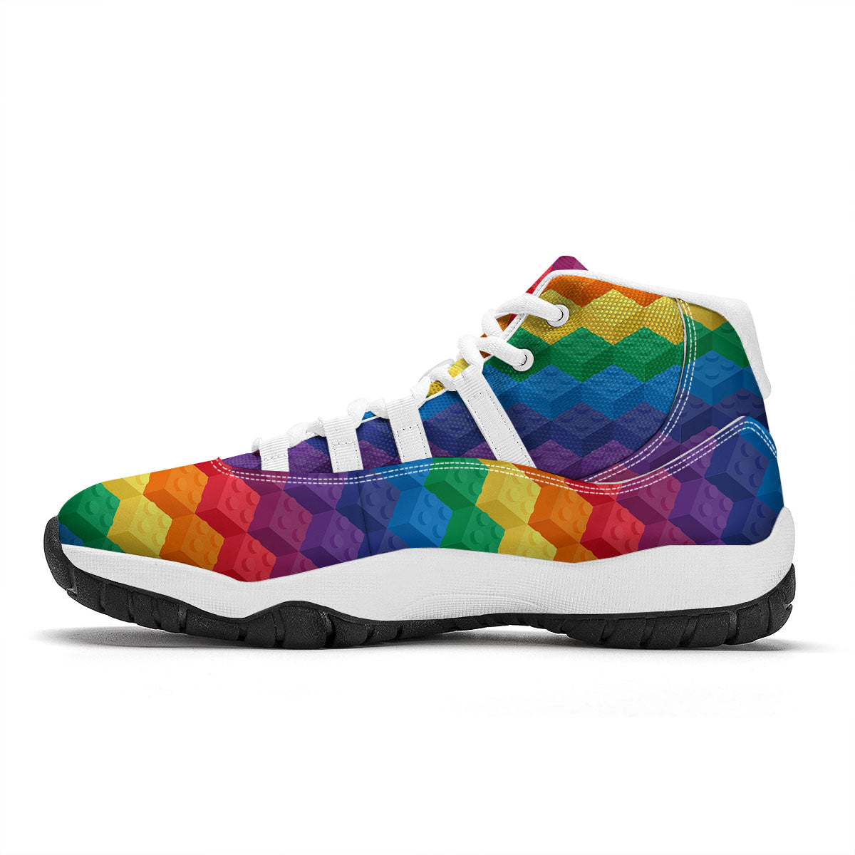 Plastic Blocks Building Print Pattern White Bball Shoes-grizzshop