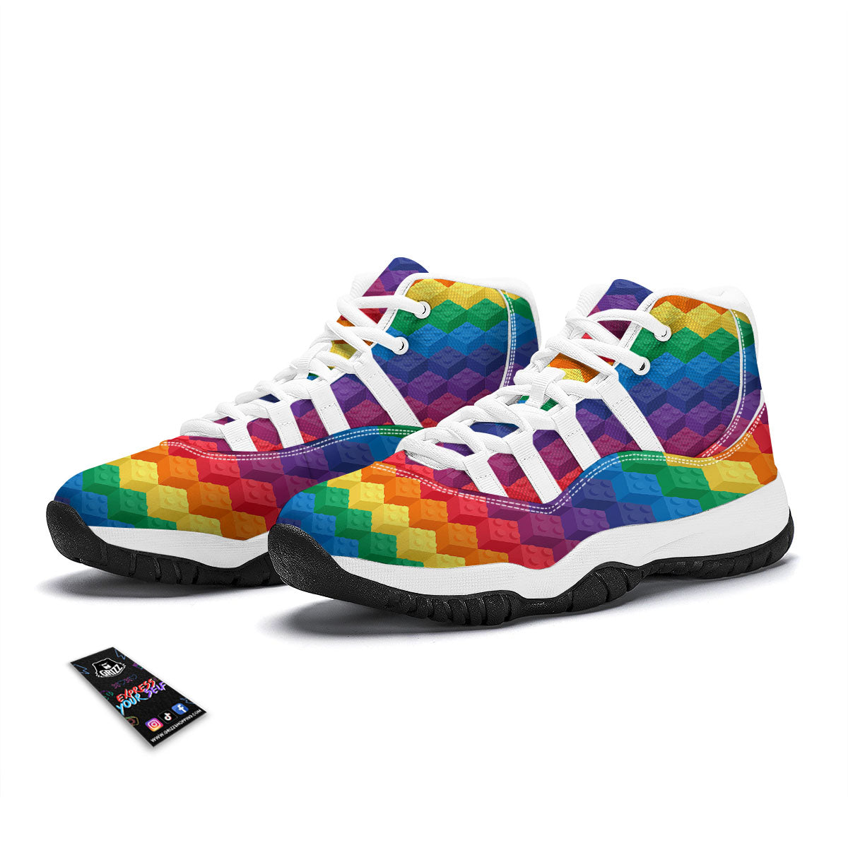 Plastic Blocks Building Print Pattern White Bball Shoes-grizzshop