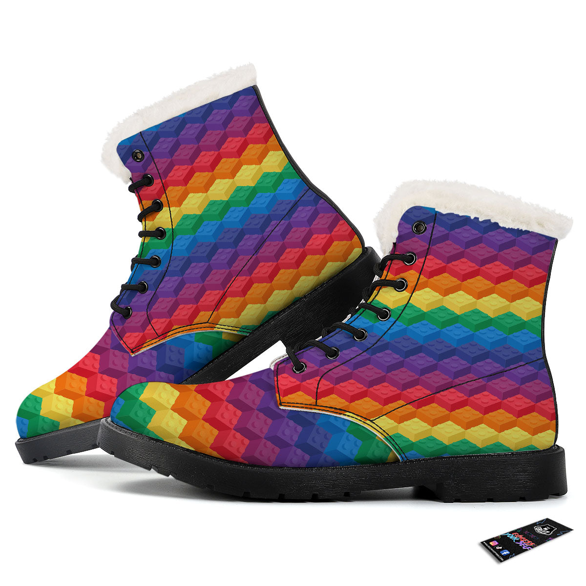 Plastic Blocks Building Print Pattern Winter Boots-grizzshop