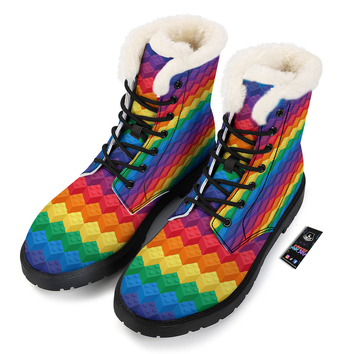 Plastic Blocks Building Print Pattern Winter Boots-grizzshop
