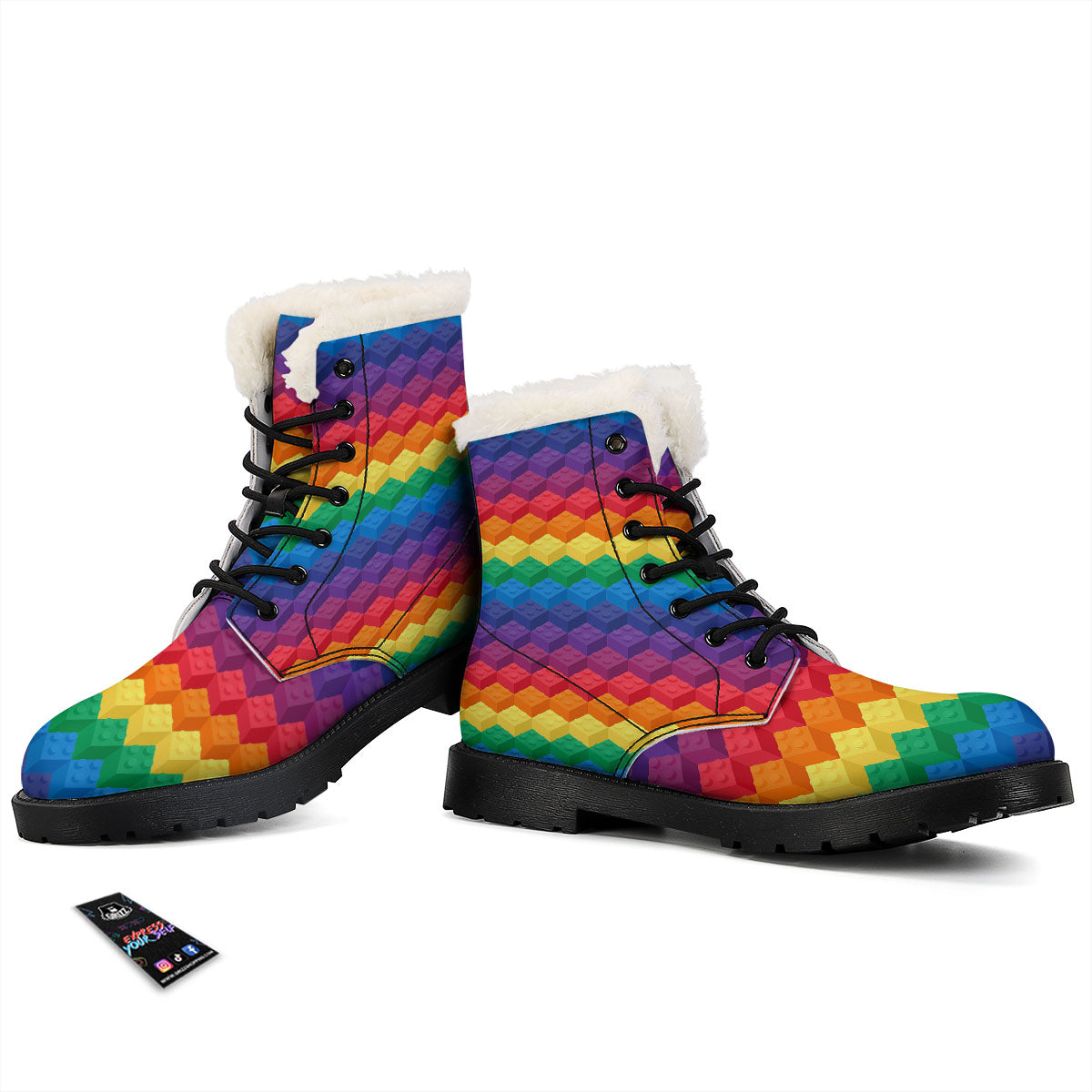 Plastic Blocks Building Print Pattern Winter Boots-grizzshop