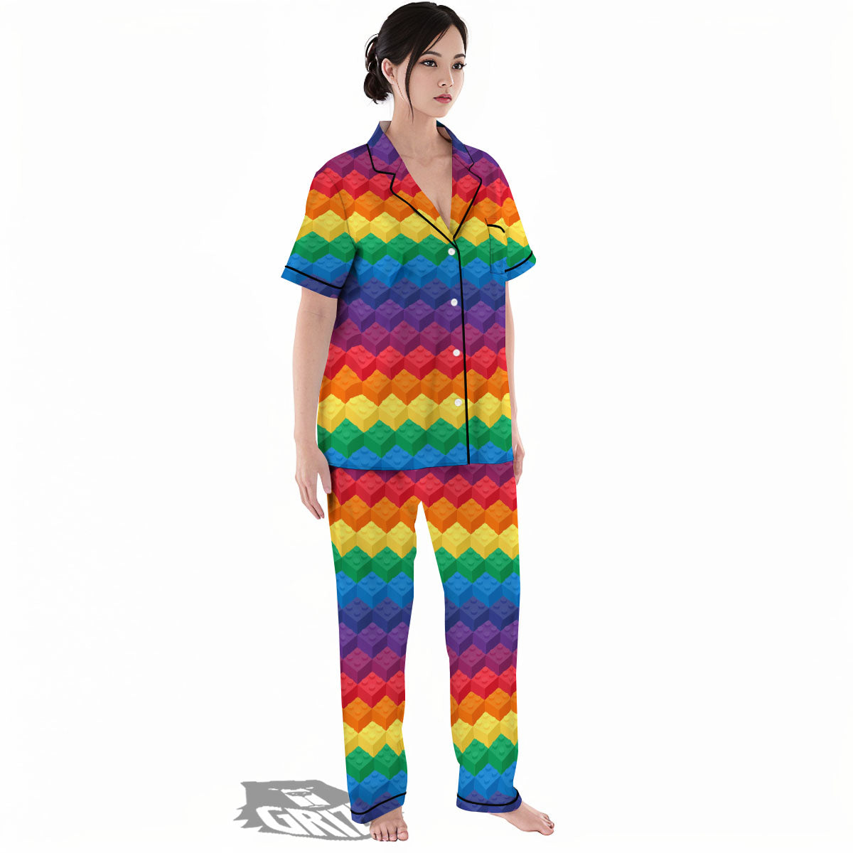 Plastic Blocks Building Print Pattern Women's Pajamas Set-grizzshop