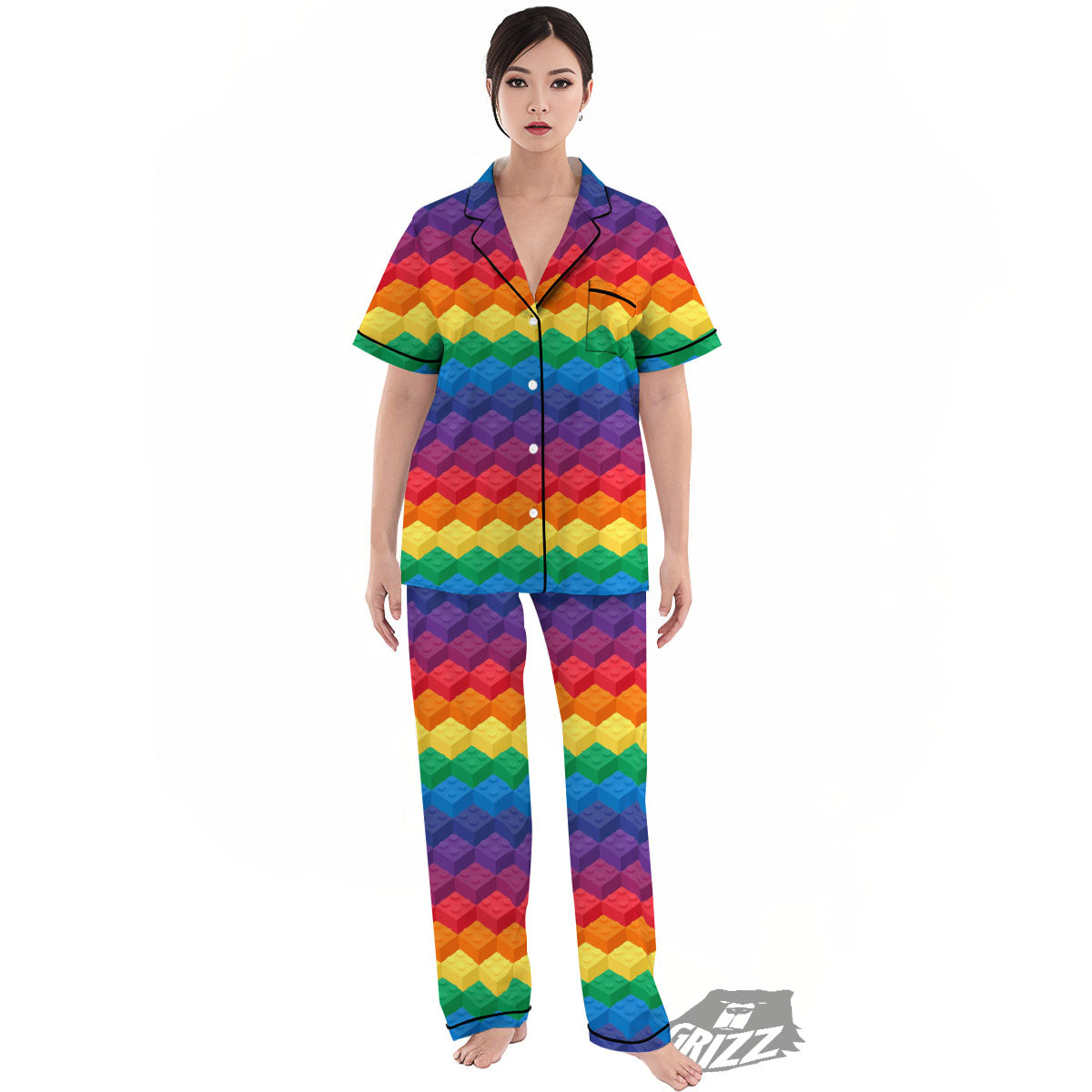 Plastic Blocks Building Print Pattern Women's Pajamas Set-grizzshop