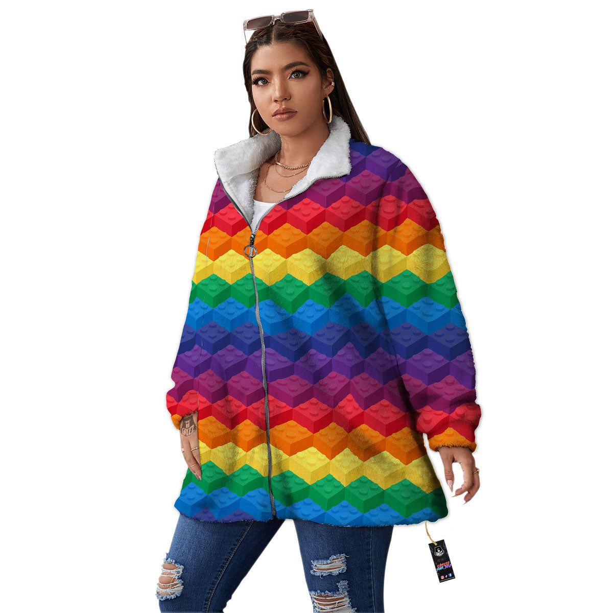 Plastic Blocks Building Print Pattern Women's Sherpa Jacket-grizzshop