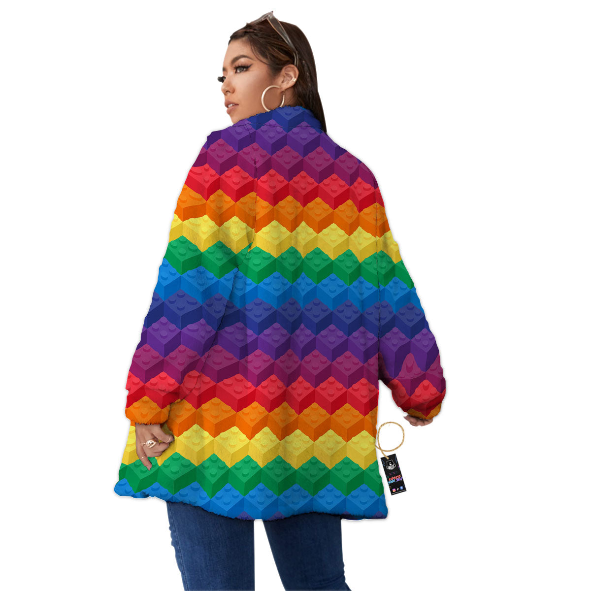Plastic Blocks Building Print Pattern Women's Sherpa Jacket-grizzshop