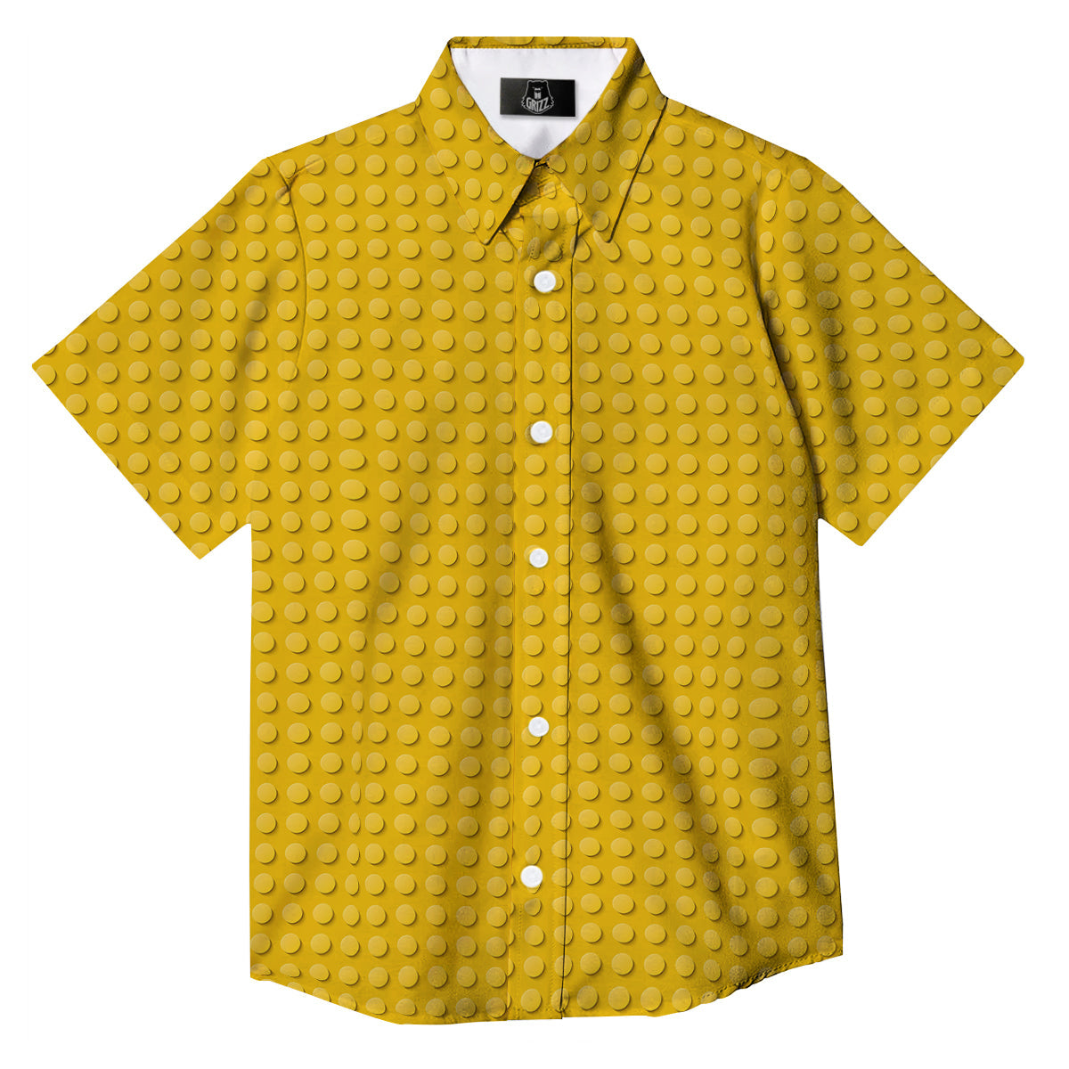 Plastic Building Blocks Yellow Print Pattern Button Up Shirt-grizzshop