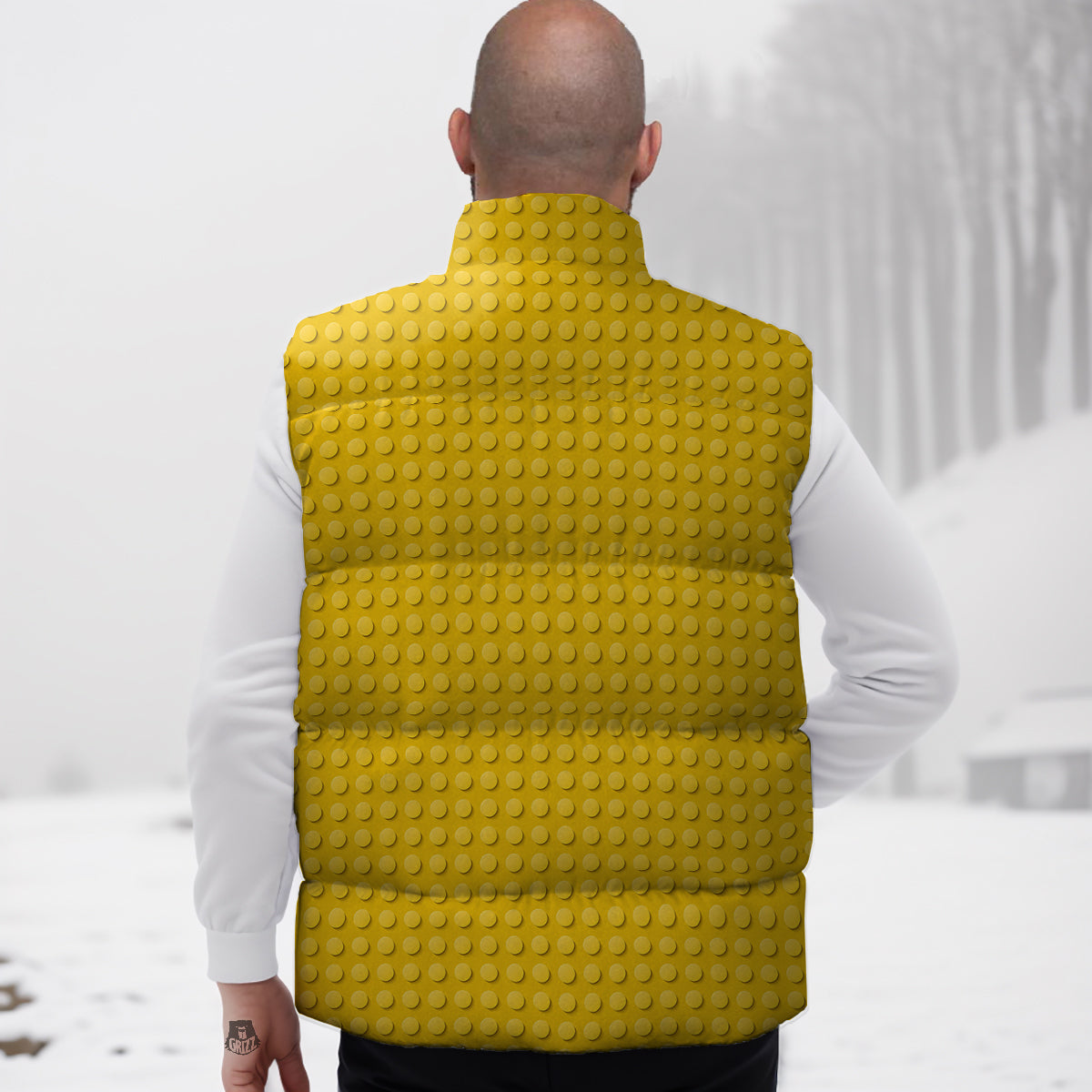 Plastic Building Blocks Yellow Print Pattern Down Vest