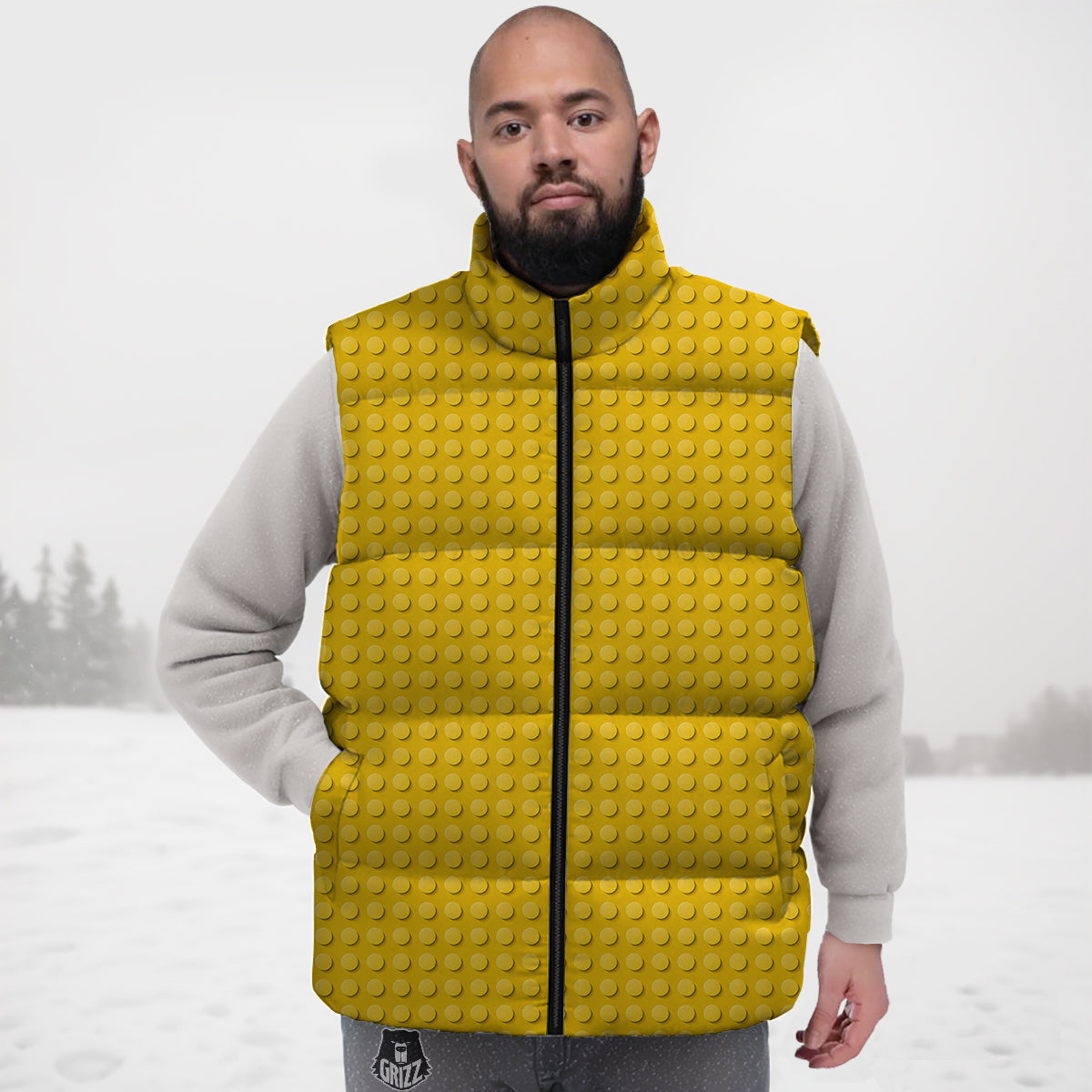 Plastic Building Blocks Yellow Print Pattern Down Vest