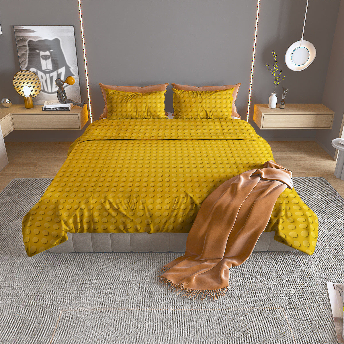 Plastic Building Blocks Yellow Print Pattern Duvet Cover Bedding Set