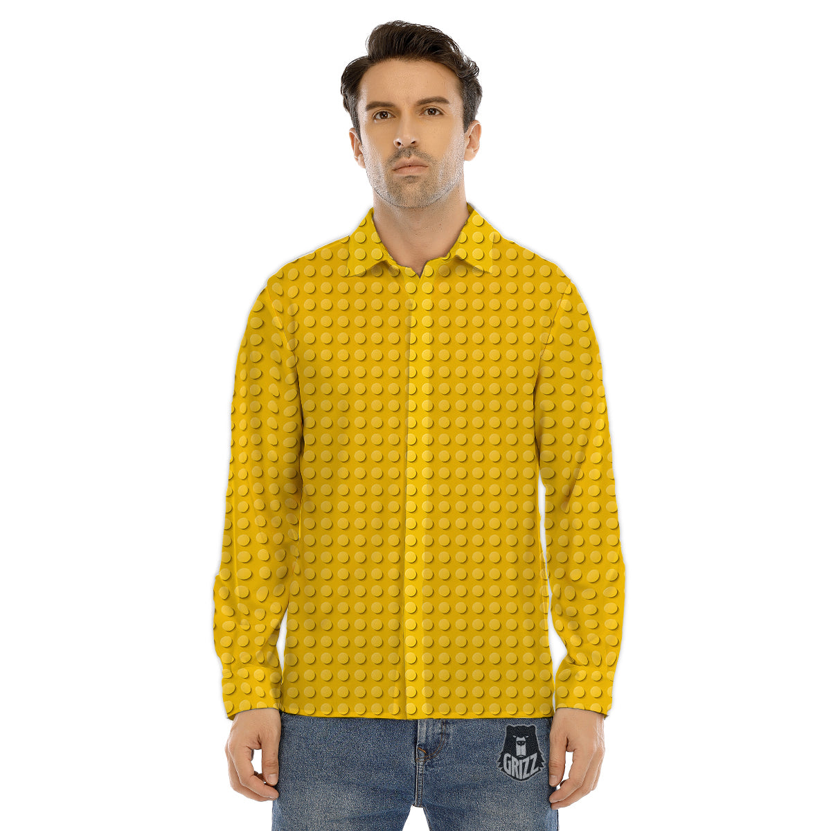 Plastic Building Blocks Yellow Print Pattern Men's Dress Shirts-grizzshop