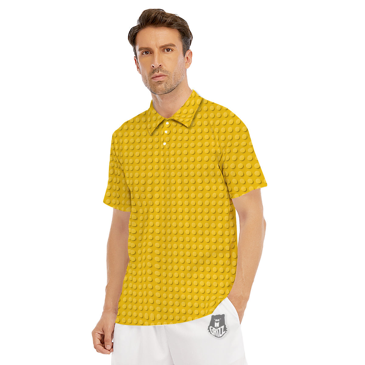 Plastic Building Blocks Yellow Print Pattern Men's Golf Shirts-grizzshop