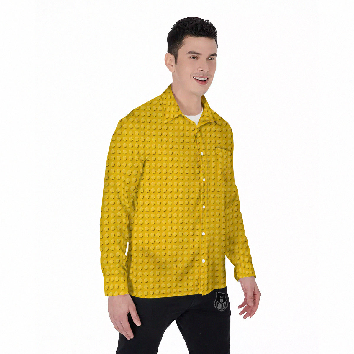 Plastic Building Blocks Yellow Print Pattern Men's Long Sleeve Shirts-grizzshop