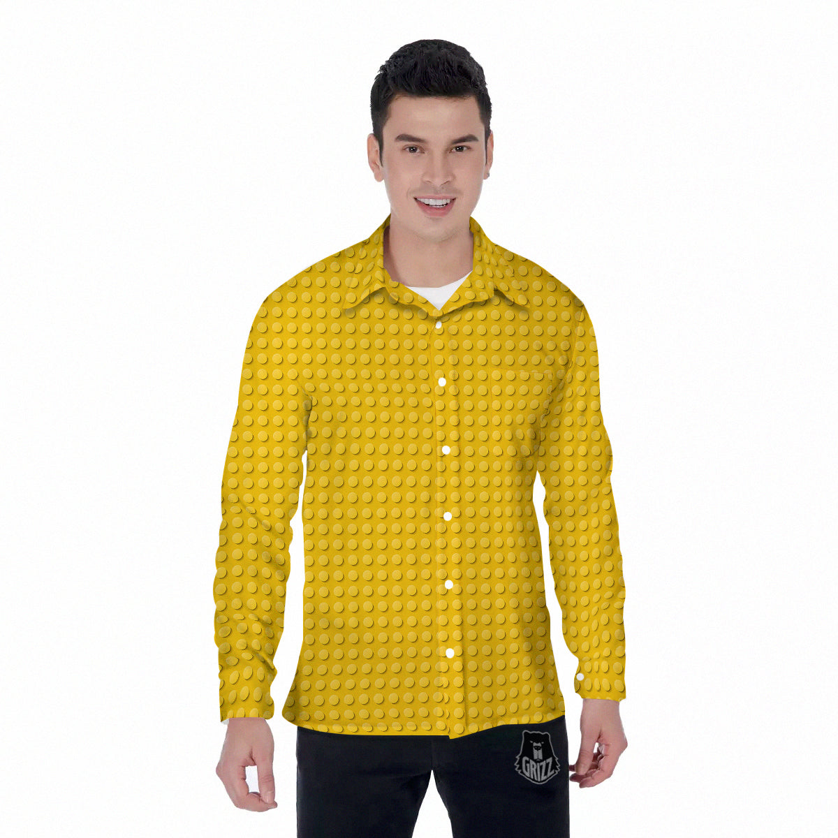Plastic Building Blocks Yellow Print Pattern Men's Long Sleeve Shirts-grizzshop